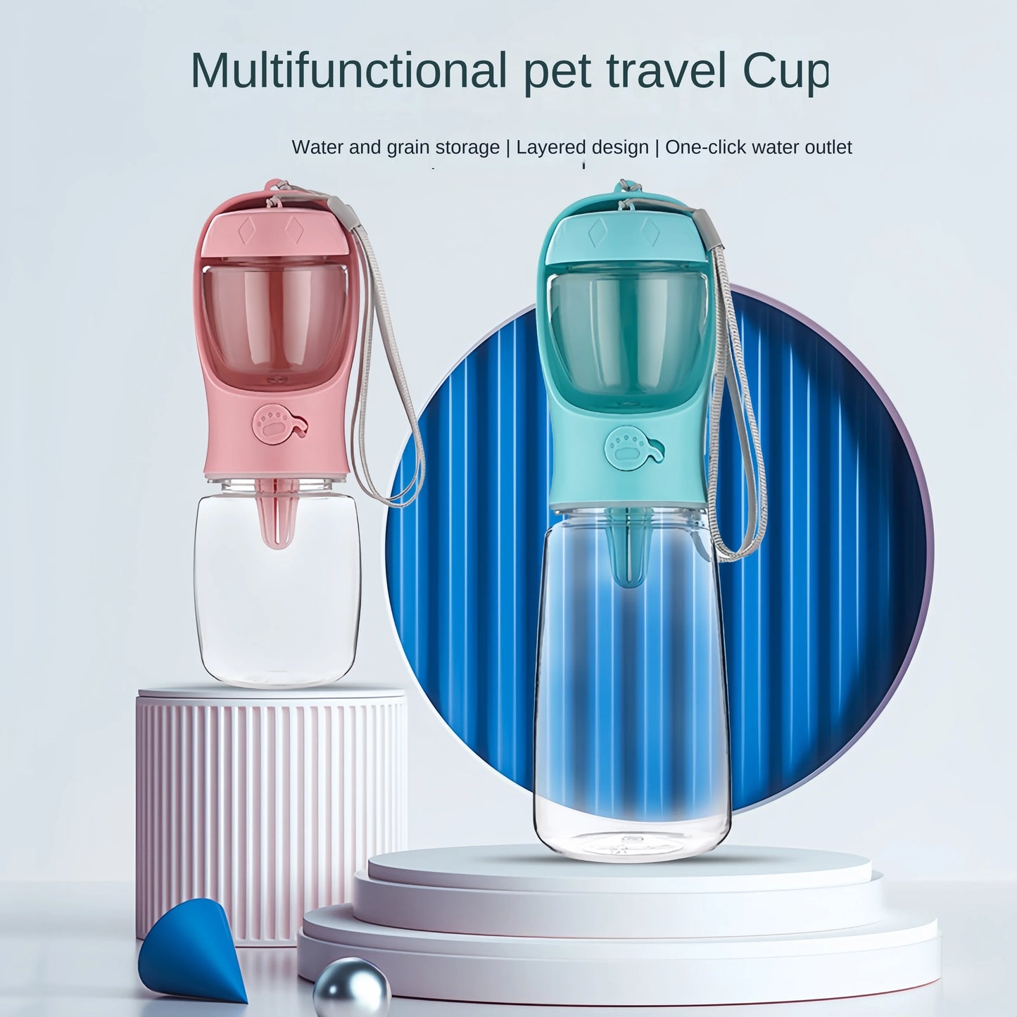 Portable Pet Feeding and Watering Supplies Portable Food Grade Material Dog Travel Pet Water Cup Bottle With Food Dispenser